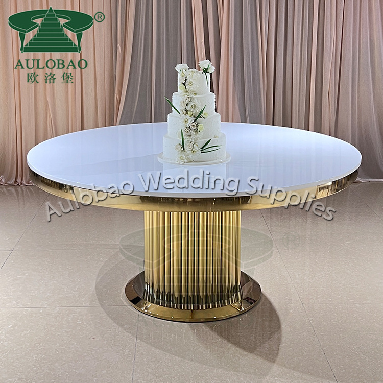 Luxury wedding restaurant MDF top with golden stainless steel dining table