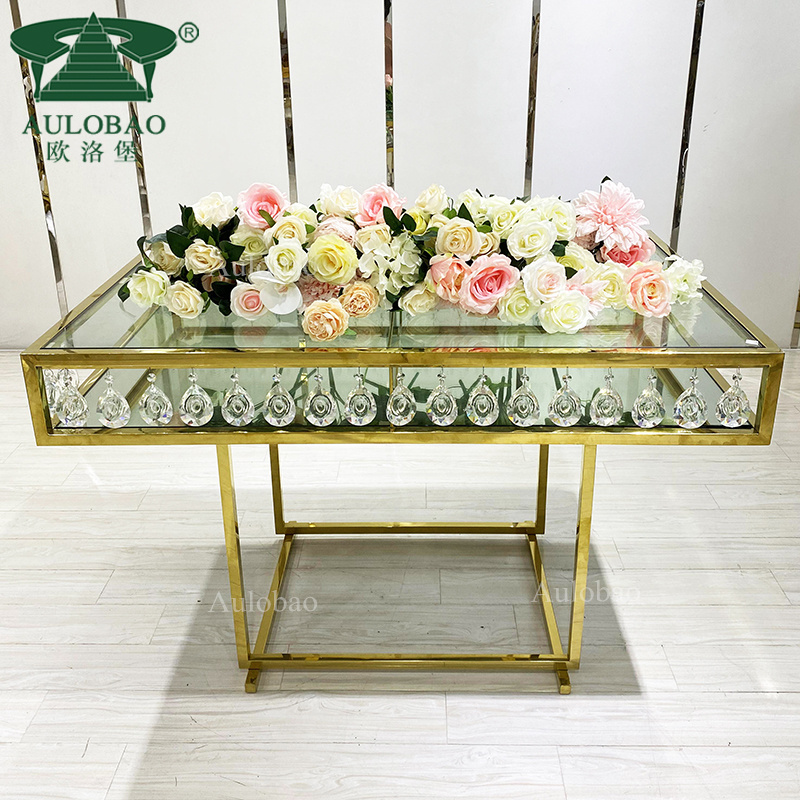 New model crystal mirror glass top gold stainless steel cake table wedding