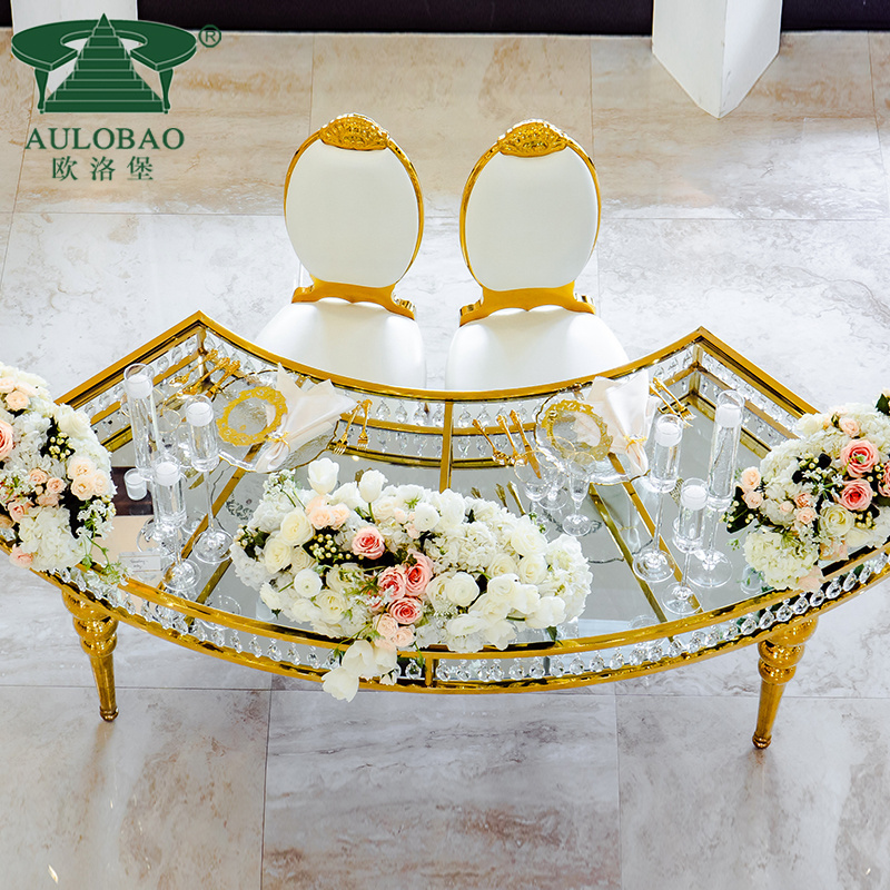 wholesale crystal tempered glass top stainless steel wedding table for event