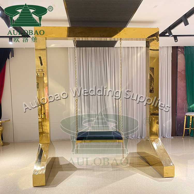 Luxury wedding party golden steel furniture perforated hanging swing chair