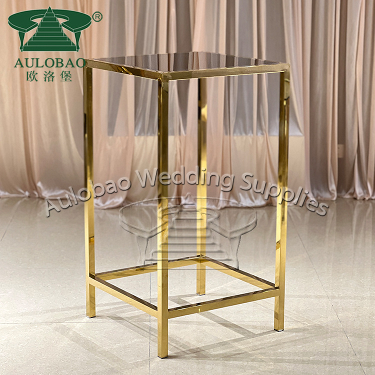 Square cocktail used gold stainless steel glass top gold bar table