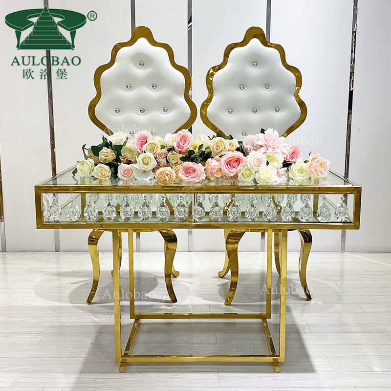 New model crystal mirror glass top gold stainless steel cake table wedding