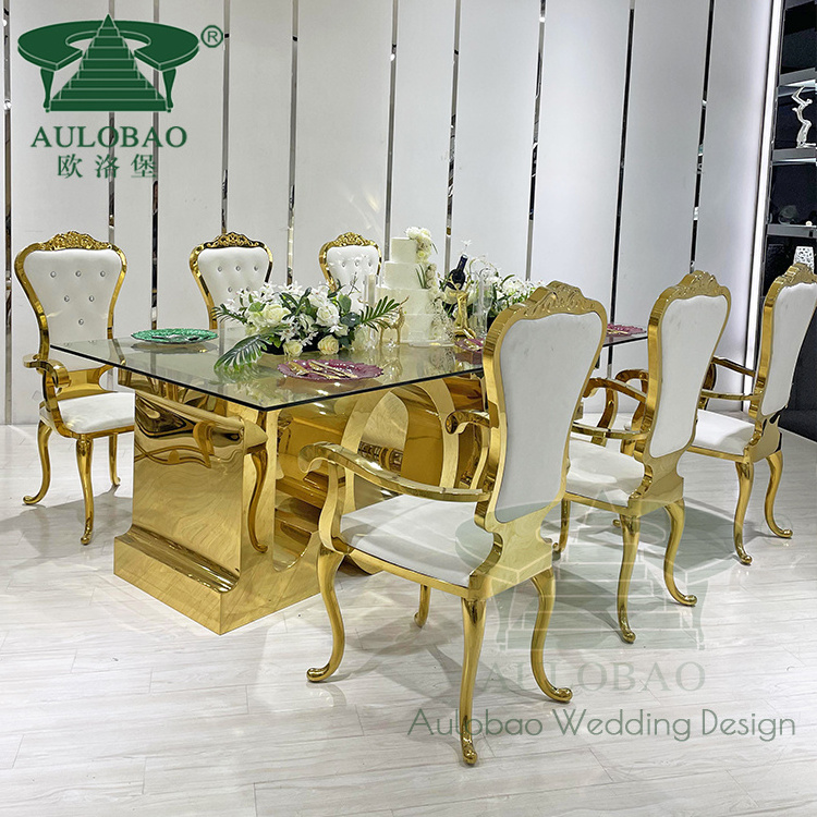 Dining room furniture LOVE metal base tempered glass table for wedding event