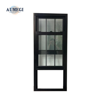 Aumegi Frosted Glass Broken Bridge Aluminum Top Hung Sash Window Fiberglass Vertical Sliding Grill Design Single Hung Windows