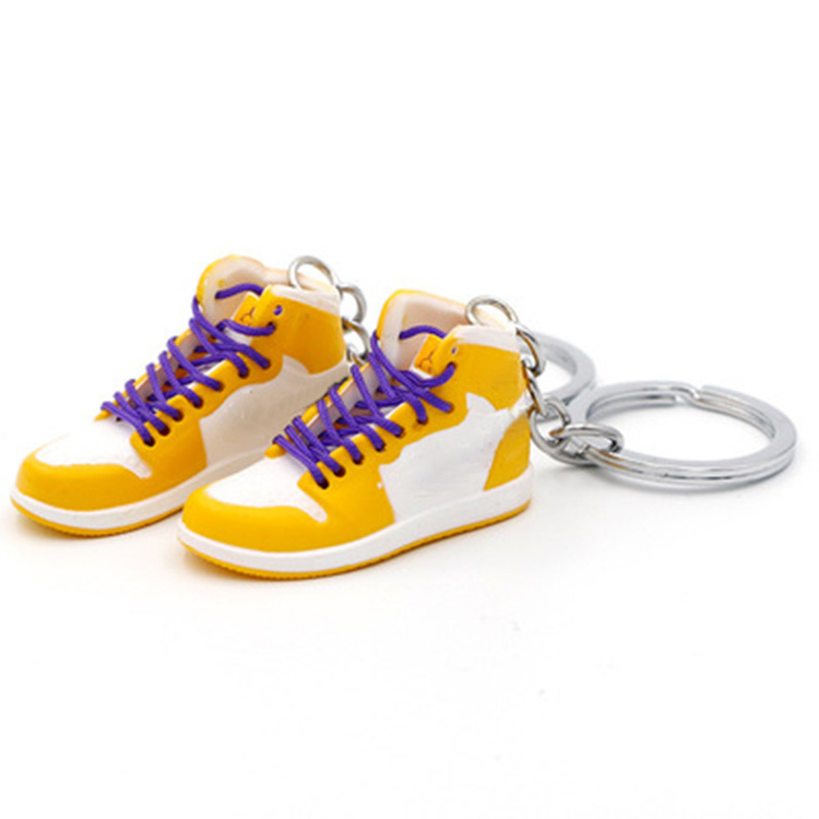 Top Selling Personalized Creative Rubber Sneaker Keychain 2D 3D Mini Shoe Keychain With Metal Ring Sport Basketball Keychain