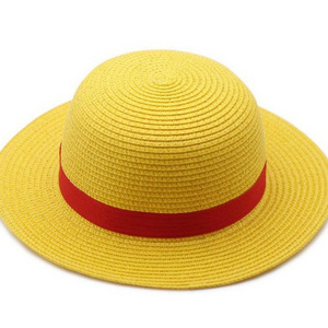 Funny Hats Luffy Straw Hats Wholesale Cospaly Custom Party Summer Women Yellow One Piece OEM ODM Service Adults Male Plain Visor