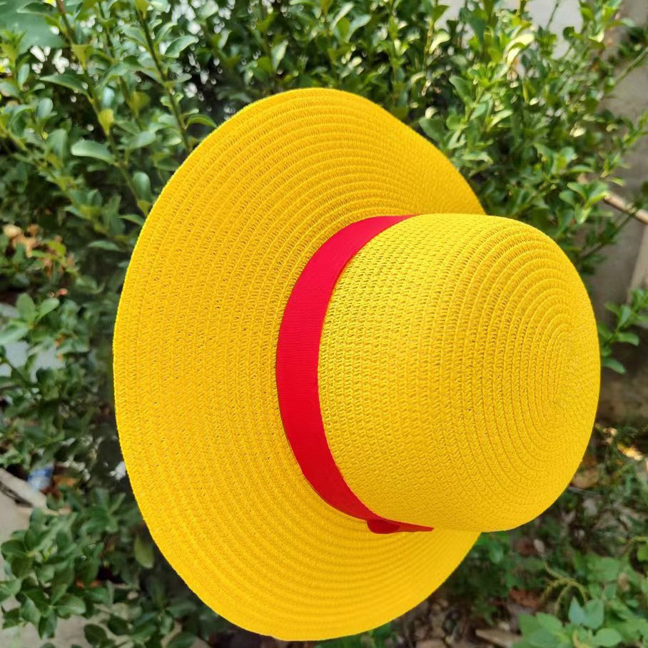 Funny Hats Luffy Straw Hats Wholesale Cospaly Custom Party Summer Women Yellow One Piece OEM ODM Service Adults Male Plain Visor