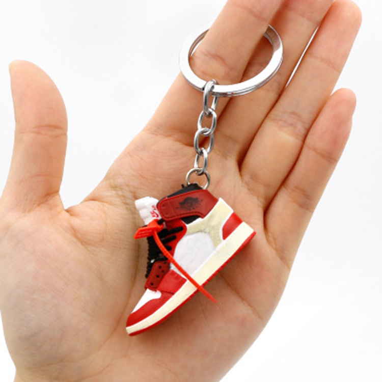 Top Selling Personalized Creative Rubber Sneaker Keychain 2D 3D Mini Shoe Keychain With Metal Ring Sport Basketball Keychain