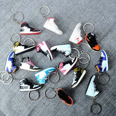 Top Selling Personalized Creative Rubber Sneaker Keychain 2D 3D Mini Shoe Keychain With Metal Ring Sport Basketball Keychain