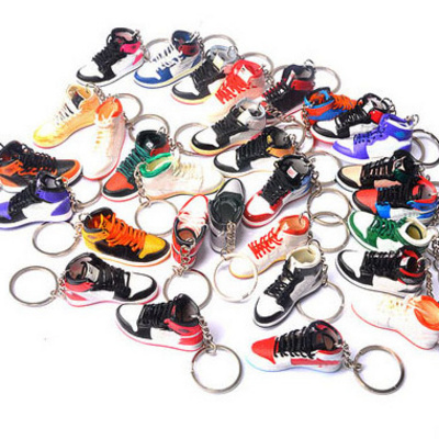 Top Selling Personalized Creative Rubber Sneaker Keychain 2D 3D Mini Shoe Keychain With Metal Ring Sport Basketball Keychain