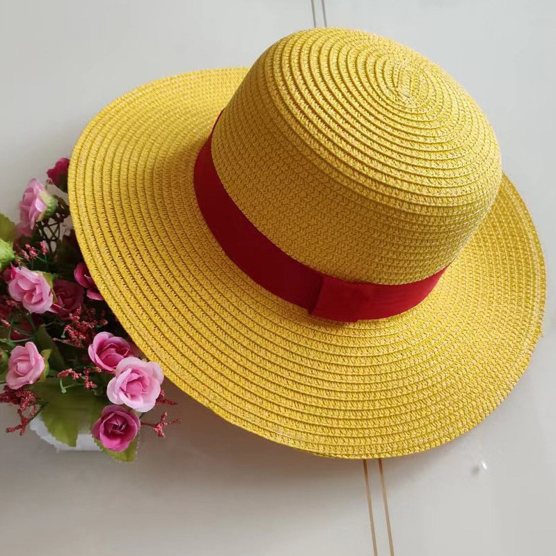 Funny Hats Luffy Straw Hats Wholesale Cospaly Custom Party Summer Women Yellow One Piece OEM ODM Service Adults Male Plain Visor