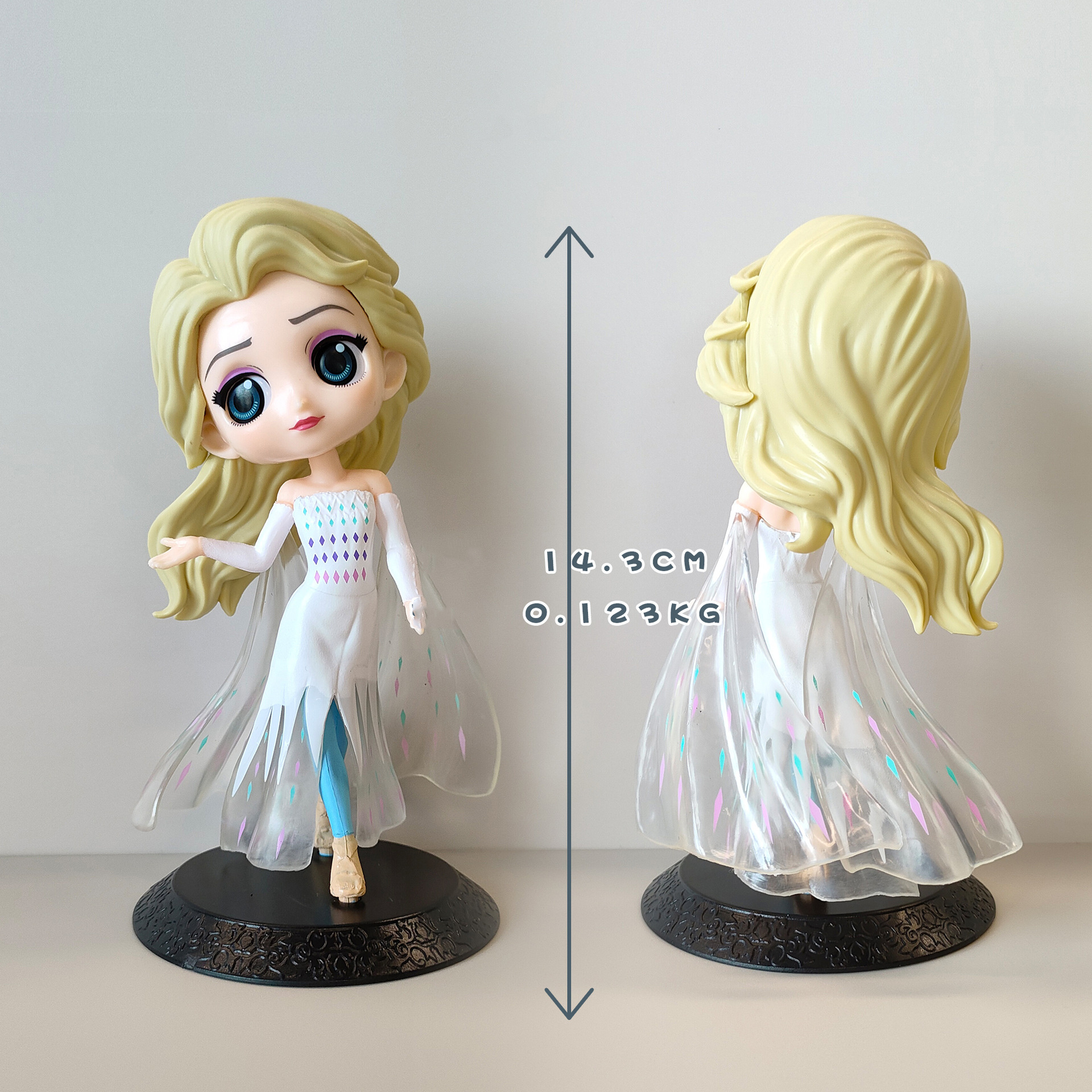 15-17cm Q Posket Anna Ice Queen Elsa Wedding Dress Long Hair Princess Figures Wedding PVC Model Dolls Toys Cake Topper Gift