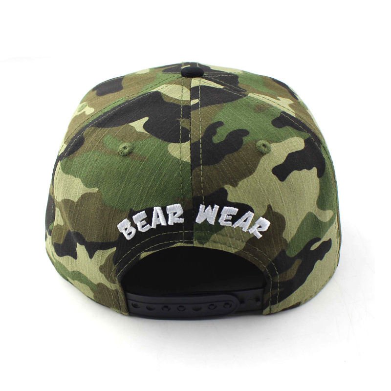 blank camo snapback hats,camo cotton snapback cap,6 panel flat bill cap