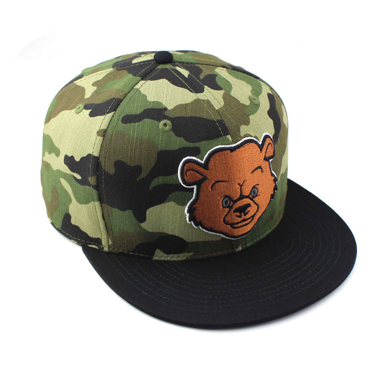 blank camo snapback hats,camo cotton snapback cap,6 panel flat bill cap