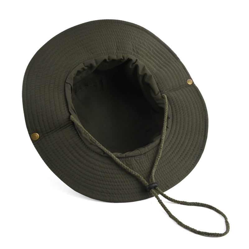 Outdoor beach polyester wide brim boonie fisherman hats hiking golf bucket caps with string