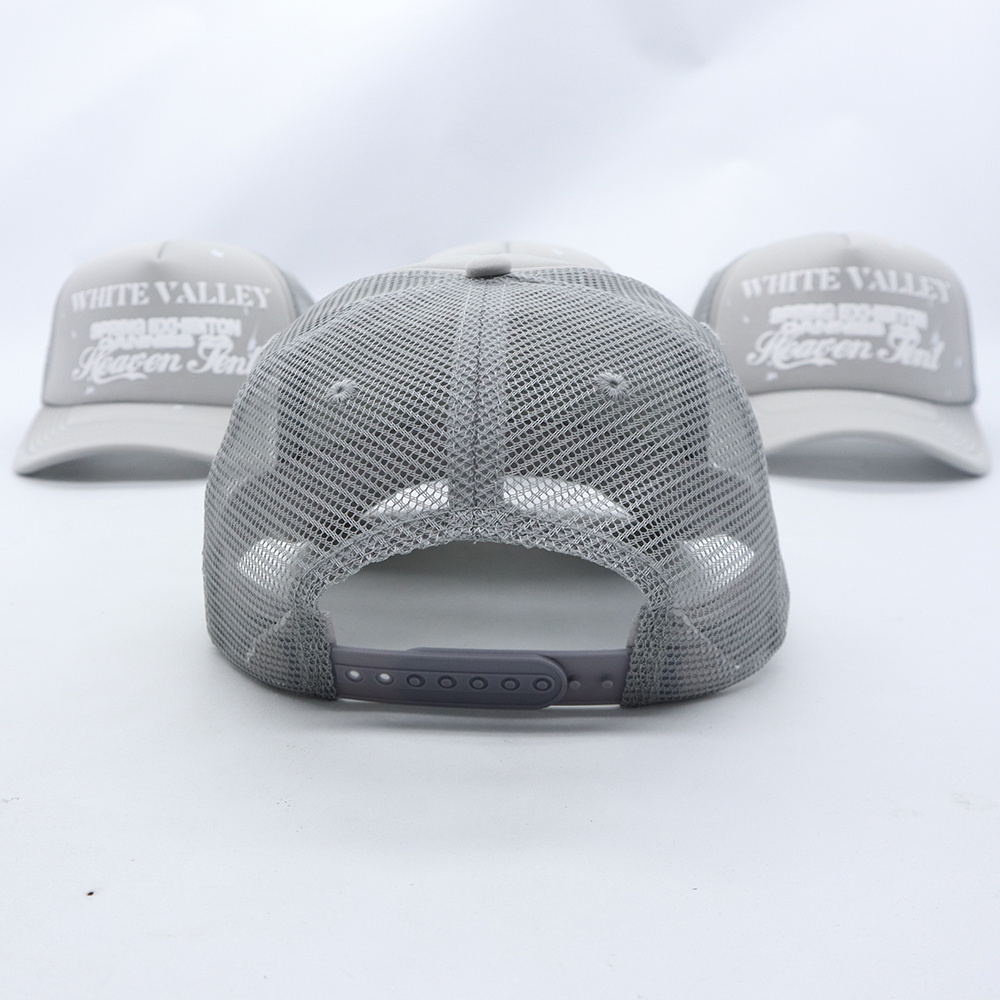 Bulk wholesale adult personalized letters logo foam caps 5 panel mesh custom 3d puff print trucker hat