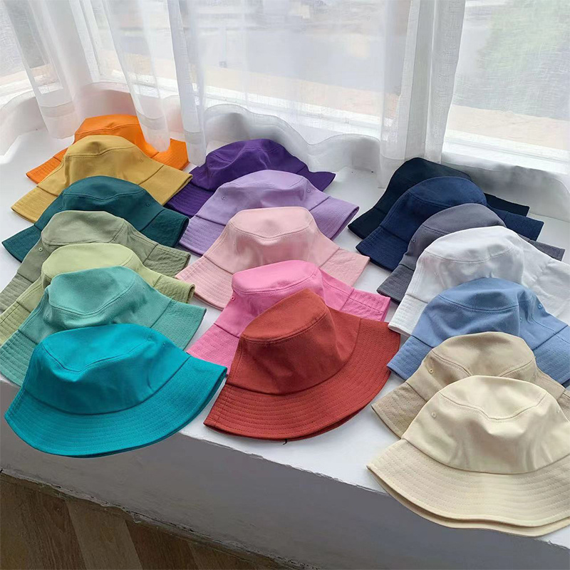 Wholesale Unisex Custom Embroidery Logo Cotton Solid Outdoor Flat Top Multi Color Kids Fisherman Bucket Hat Caps