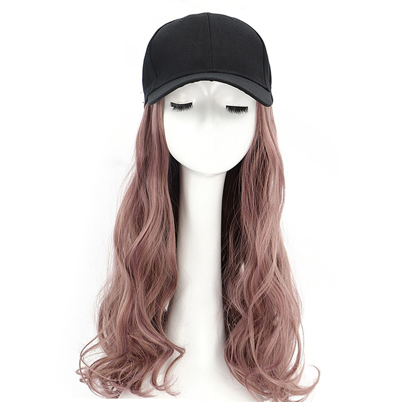 Fashion fur ear flaps sports hats, custom women wig baseball cap with hair