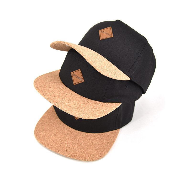 Structured wooden cork snap back hat flat brim custom australia cork snapback cap hat