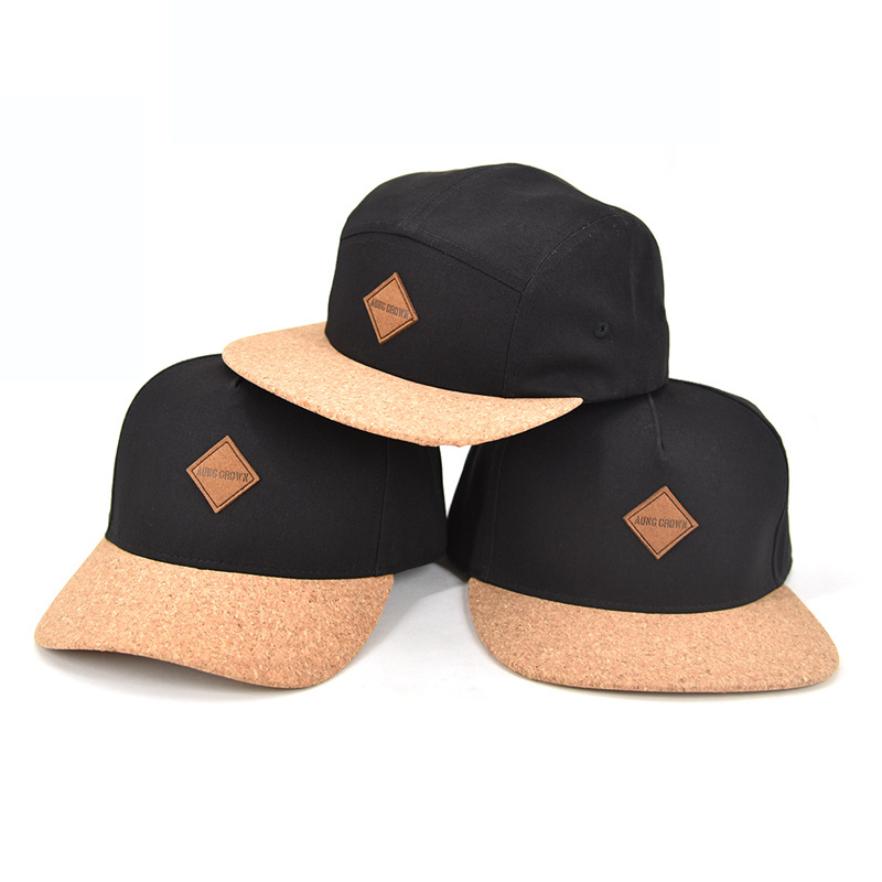 Structured wooden cork snap back hat flat brim custom australia cork snapback cap hat