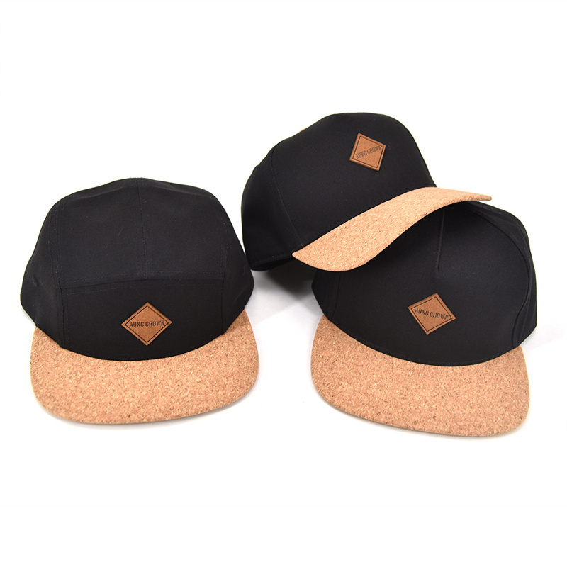 Structured wooden cork snap back hat flat brim custom australia cork snapback cap hat