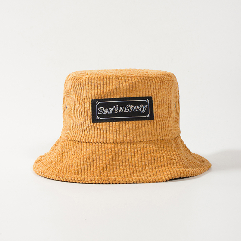 Wholesale women men fisherman bucket cap hat bulk custom logo woven label corduroy hat bucket