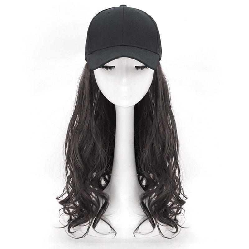 Fashion fur ear flaps sports hats, custom women wig baseball cap with hair