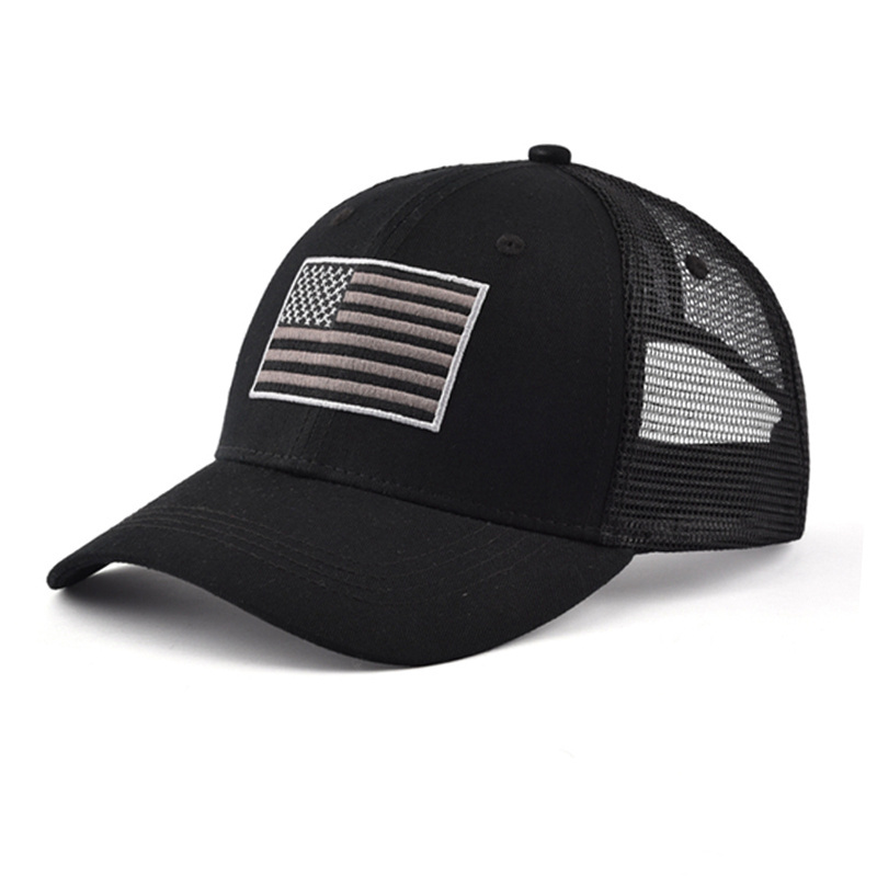 American Flag embroidery high profile black 6 panel gorras trucker hat design