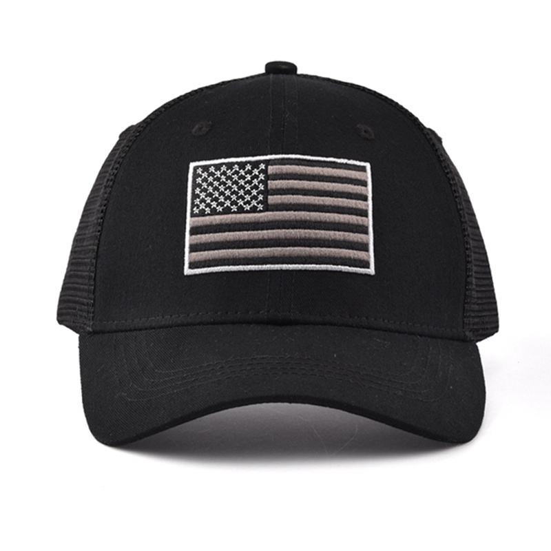 American Flag embroidery high profile black 6 panel gorras trucker hat design