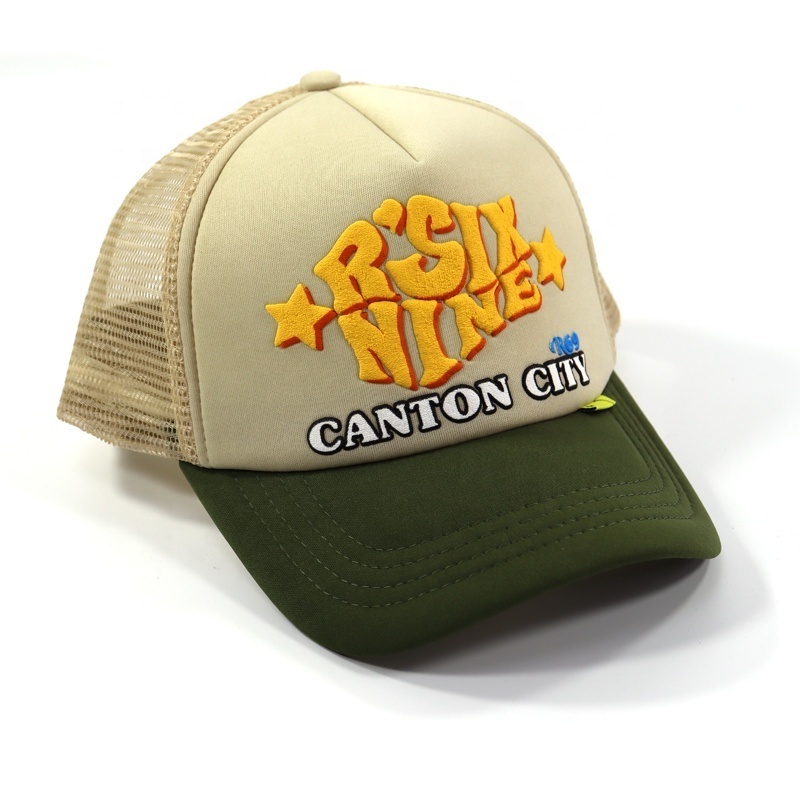 Customize Foam 5 Panel Trucker Cap With 3D Puff Printed Logo