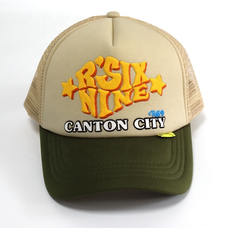 Customize Foam 5 Panel Trucker Cap With 3D Puff Printed Logo