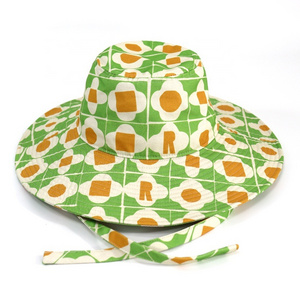 Customized Design Sublimation Stranfer Print Pattern Wide Brim Women Bucket Hat, Fashion Chin String Print Sun Hat