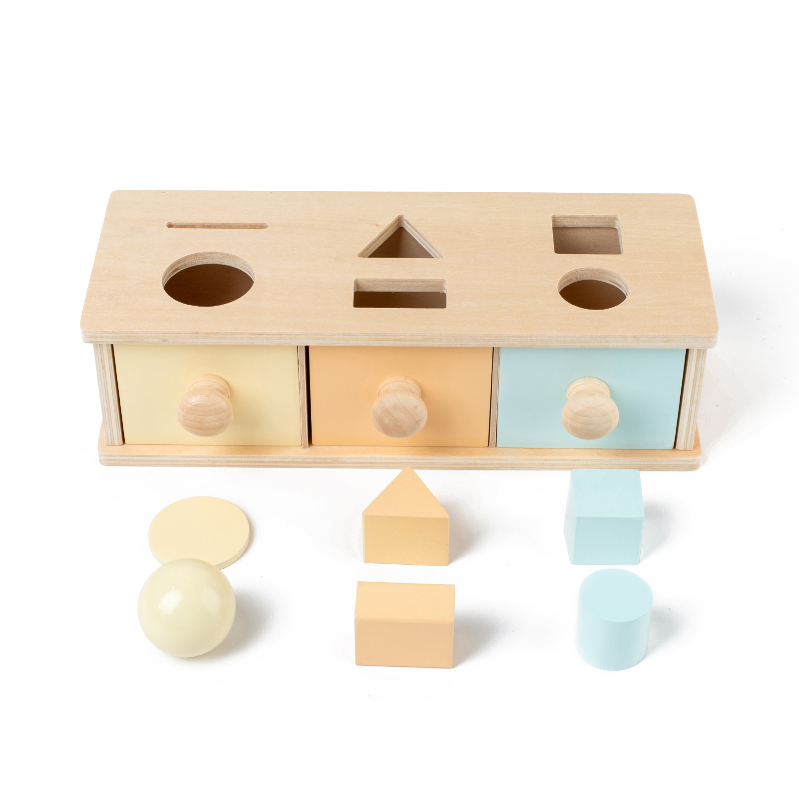 Montessori Object Permanence Box with Drawer And Wood Ball Tray And Ball Drop Box Toy