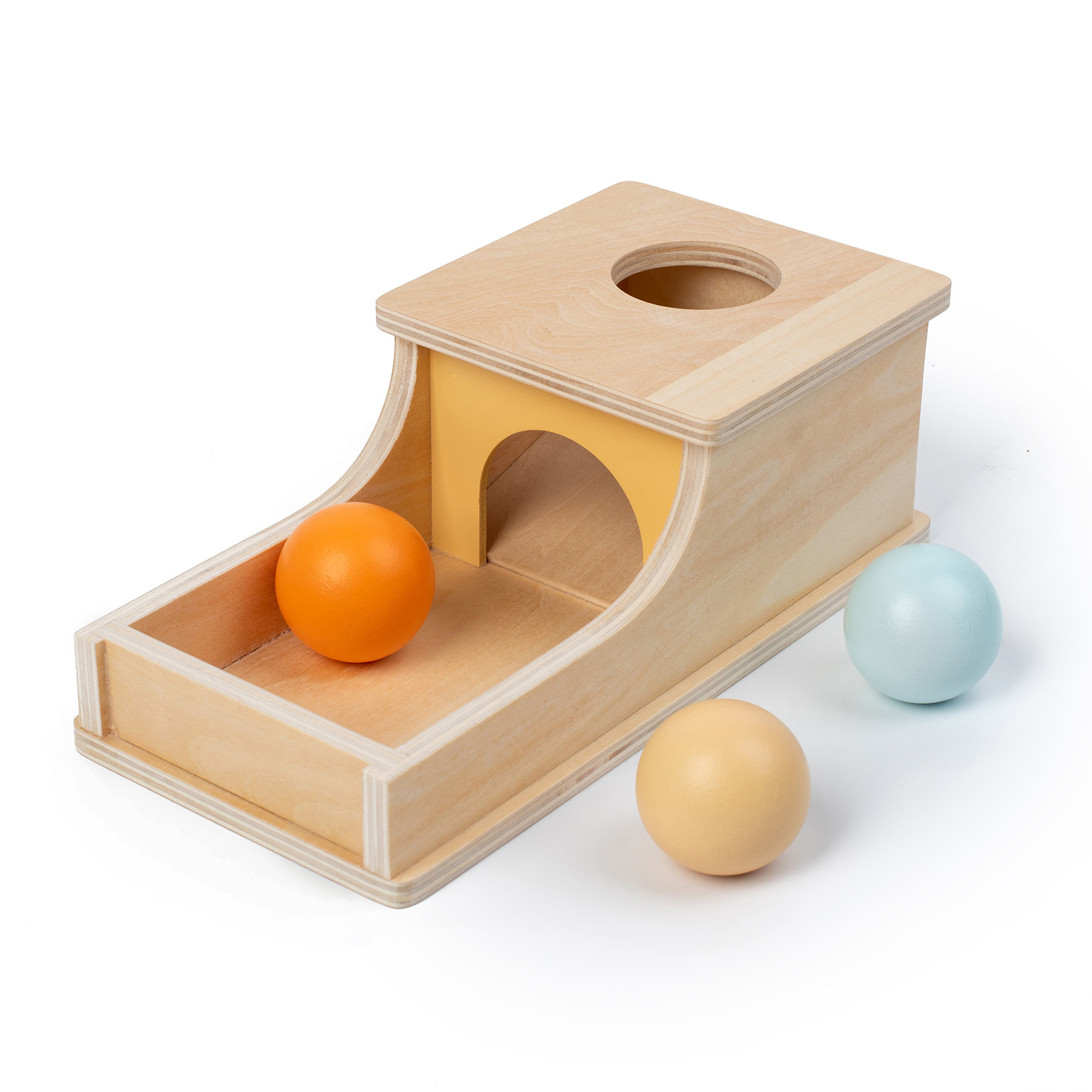 Montessori Object Permanence Box with Drawer And Wood Ball Tray And Ball Drop Box Toy