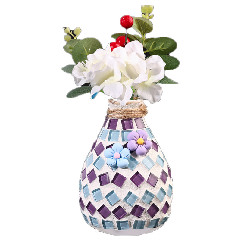 Colored Flower Vase Mixed Designs Round Crystal Mosaic Craft Kits for Adults DIY Mosaic Crafts Materials Vase