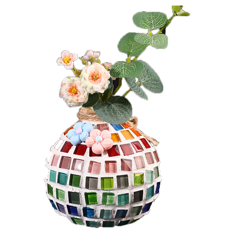 Colored Flower Vase Mixed Designs Round Crystal Mosaic Craft Kits for Adults DIY Mosaic Crafts Materials Vase