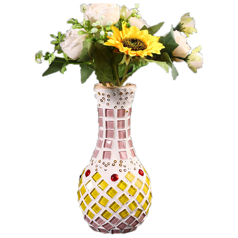 Colored Flower Vase Mixed Designs Round Crystal Mosaic Craft Kits for Adults DIY Mosaic Crafts Materials Vase