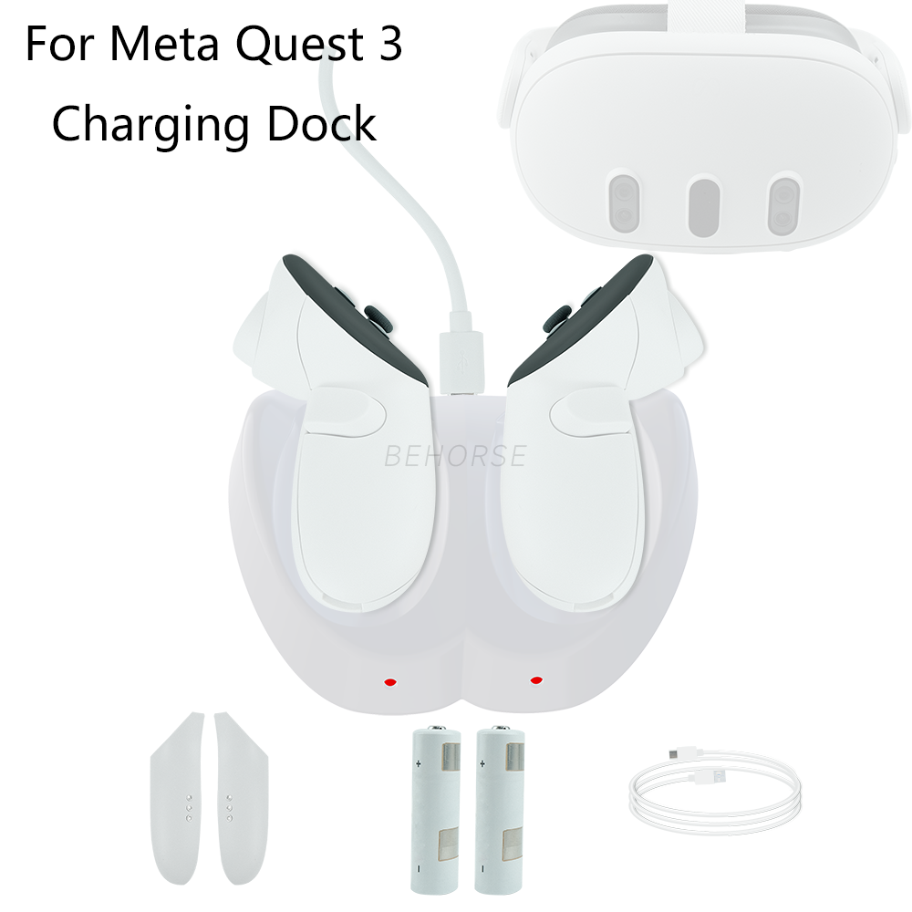 VR Headset Handle Grip Charging Display Stand for Quest 3 With Batteries VR Accessory Magnetic Charger Station For Meta Quest 3