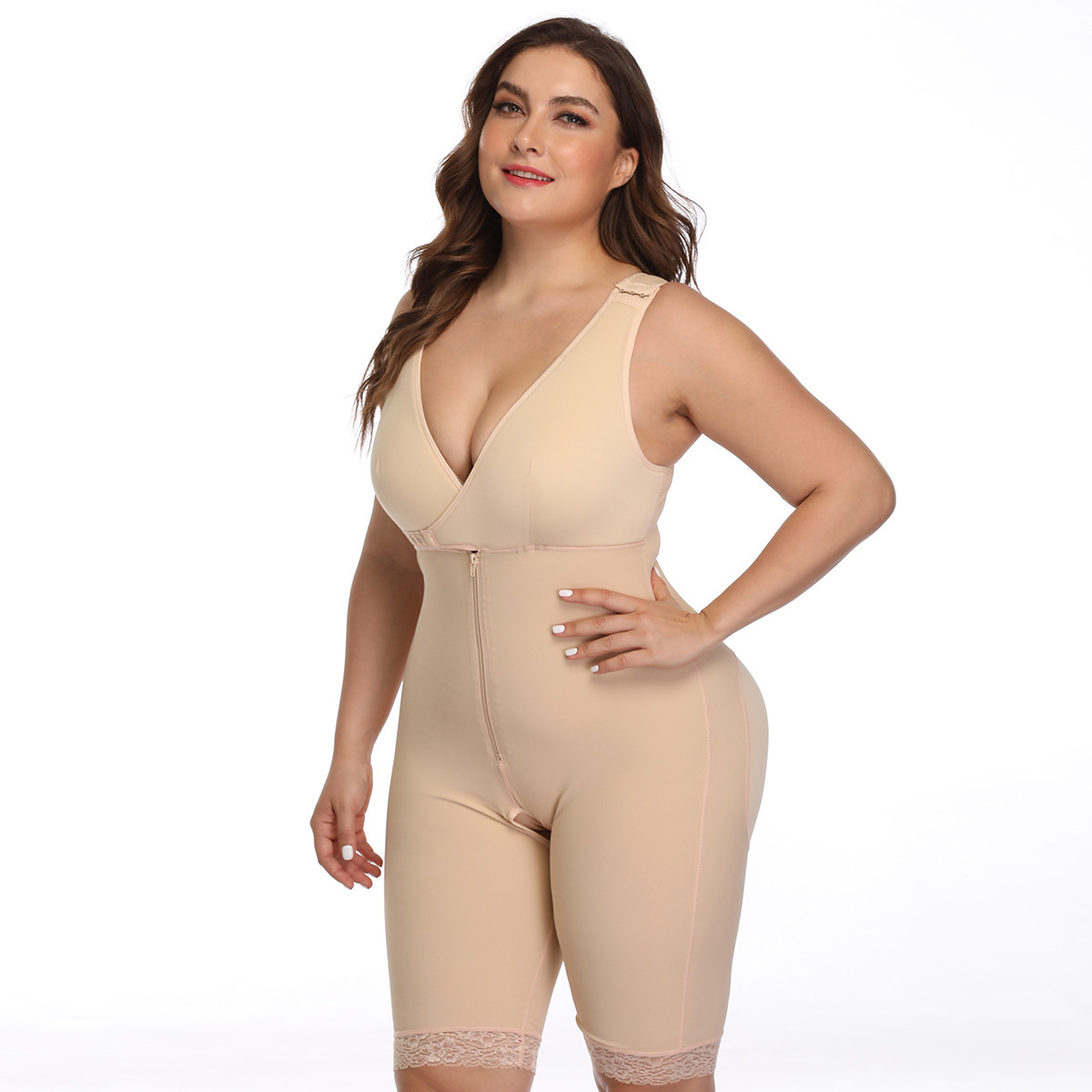 Plus Size Women's Shaper Jumpsuit Seamless Bodysuits Shapewear Zipper Tummy Control Shaper