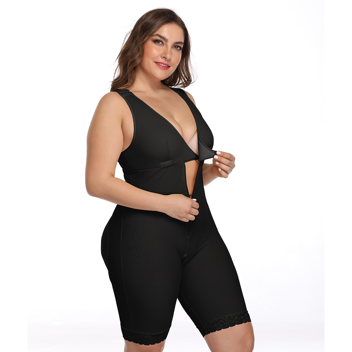 Plus Size Women's Shaper Jumpsuit Seamless Bodysuits Shapewear Zipper Tummy Control Shaper