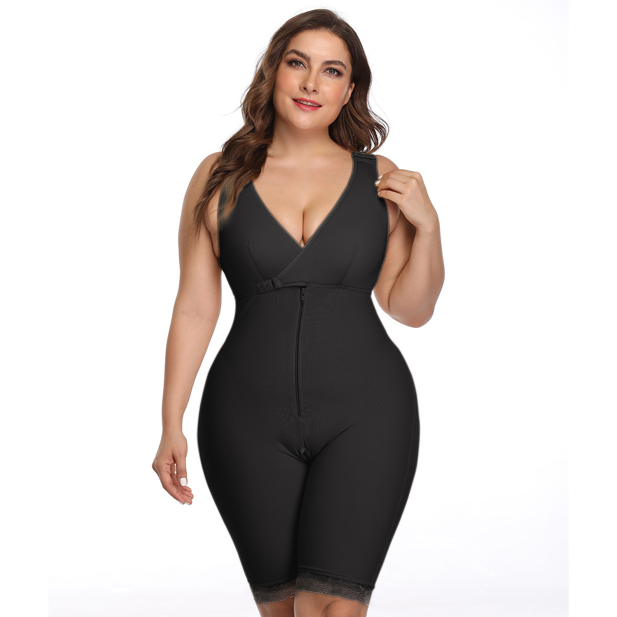 Plus Size Women's Shaper Jumpsuit Seamless Bodysuits Shapewear Zipper Tummy Control Shaper