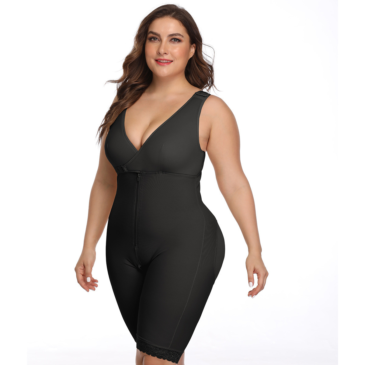 Plus Size Women's Shaper Jumpsuit Seamless Bodysuits Shapewear Zipper Tummy Control Shaper