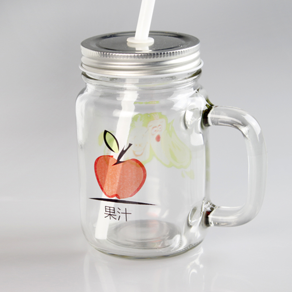 Wholesale 15 oz cheap custom glass jar mason mug with handle/straw/lid lucid glass jar wholesale mugs for sublimation