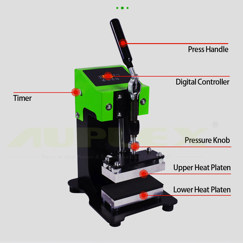 AUPLEX 6x9cm Mini Portable Manual Dual Heating Plates 500kg Force Small Mini Auplex Heat Press machine