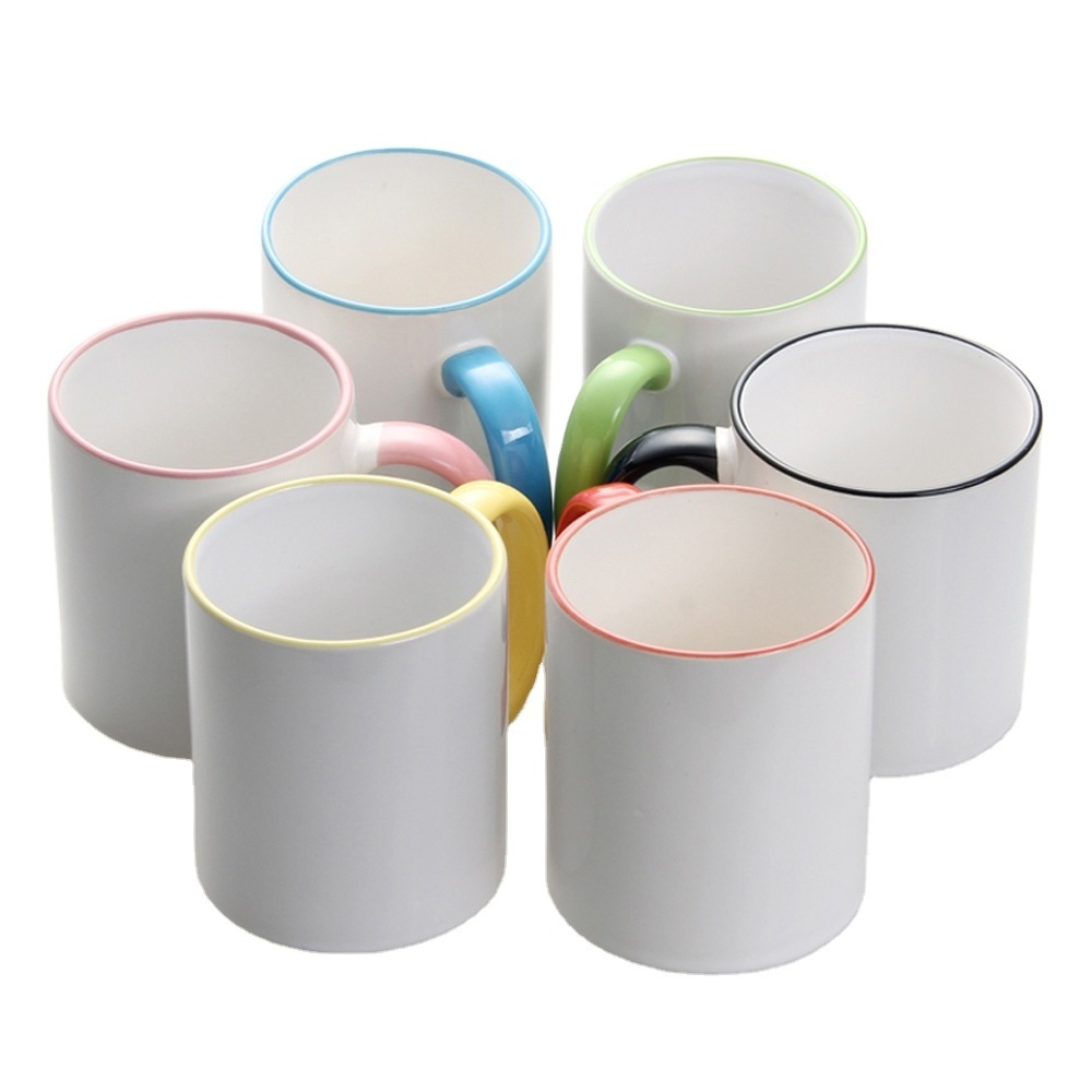 factory wholesale rim colorful white coating 11oz ceramic coffee custom sublimation mug