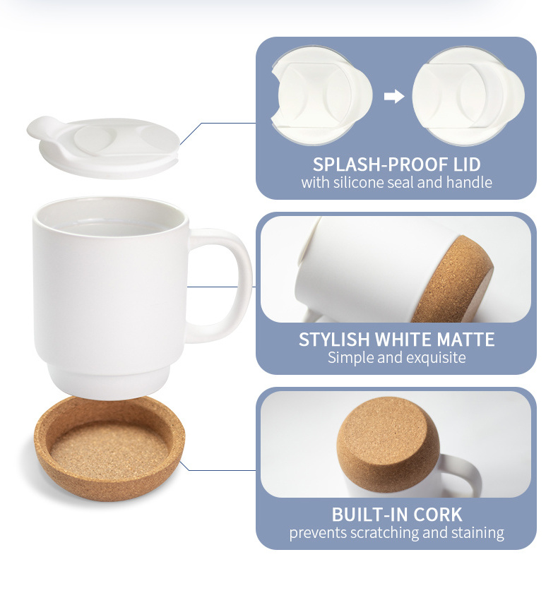 Hot SellingPractical 14oz Cork Bottom Mug For Everyday Use With a Handle and Plastic Lid