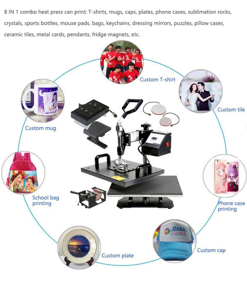 Auplex 5In1 Heat Press Machine CE SGS approved 4in1 5in1 6in1 7in1 8in1 multifunctional heater A3 size combo heat press machine