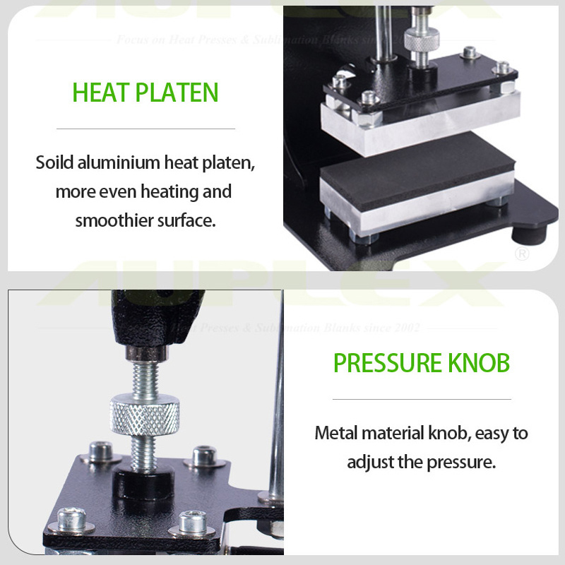 AUPLEX 6x9cm Mini Portable Manual Dual Heating Plates 500kg Force Small Mini Auplex Heat Press machine