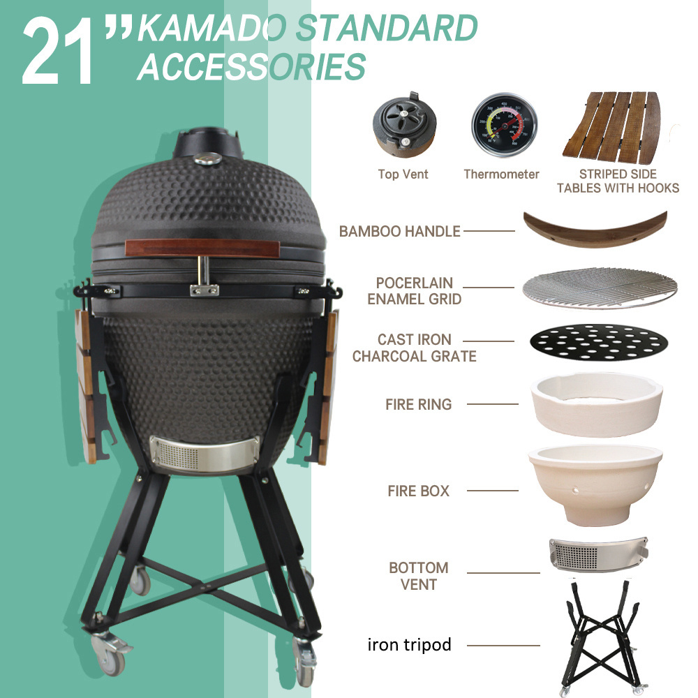 Auplex Asador De Carbon Barbecue Green Shape Egg Outdoor BBQ 21 inch Charcoal Kamado Grills