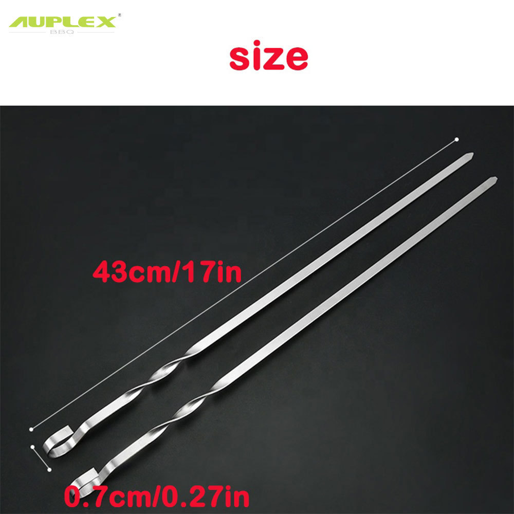 410 Stainless Steel Long Flat Rotate Skewers Metal Sticks BBQ Accessories Set For Barbecue Grill